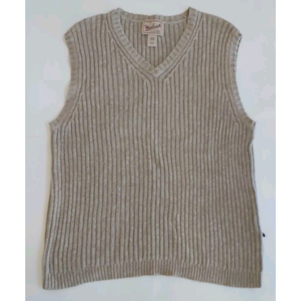 Mens Woolrich Sand Tan Cotton/Ramie V-Neck Sweater Vest Size Large